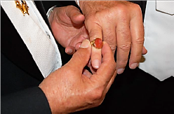 Color image of George Washington's seal ring being worn by Sons of the American Revolution member